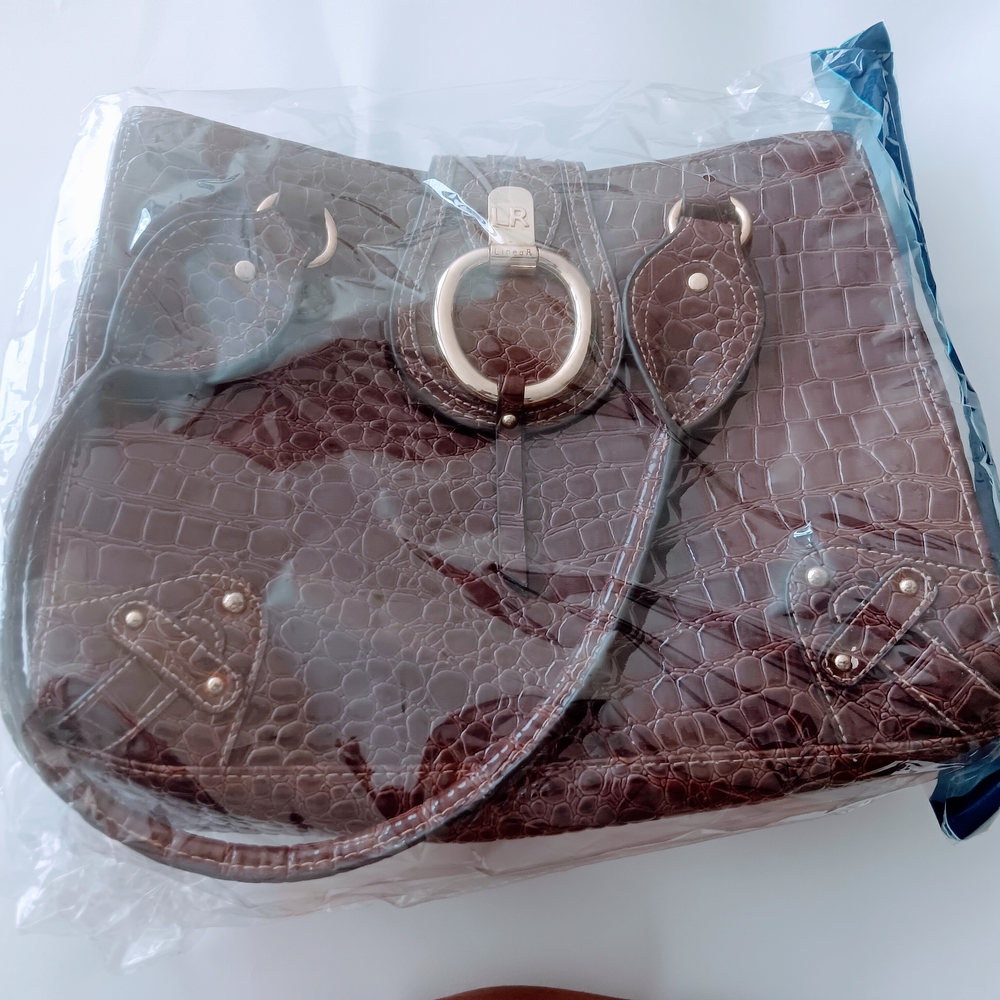 LineaR Brown Crocodile-Embossed Handbag